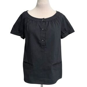 THEORY Therone prairie blouse Linen Blend Washed Black Medium